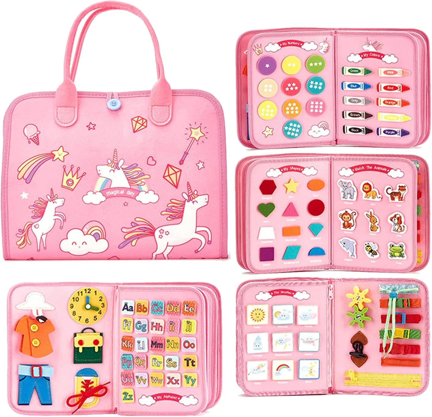 بورد آموزشی Beauenty، اسباب بازی های مونته سوری برای کودکان نوپا جهت توسعه مهارت های اساسی، اسباب بازی های آموزشی مسافرتی برای یادگیری مهارت های اولیه لباس پوشیدن، حسی برای پسران و دختران 3 و 4 ساله، هدیه تولد برای کودکان (صورتی)