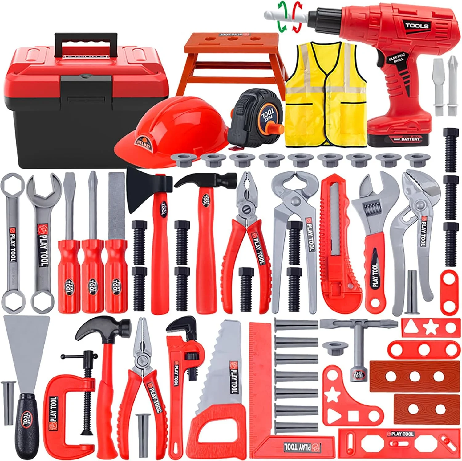 مجموعه ابزار 69 تکه کودکانه Beauenty، اسباب بازی های مهندسی پیش دبستانی برای کودکان 3 تا 7 ساله، شامل دریل برقی بی سیم، پیچ گوشتی ساختمانی، آچار، ابزار مونتاژ و جداسازی و نگهداری