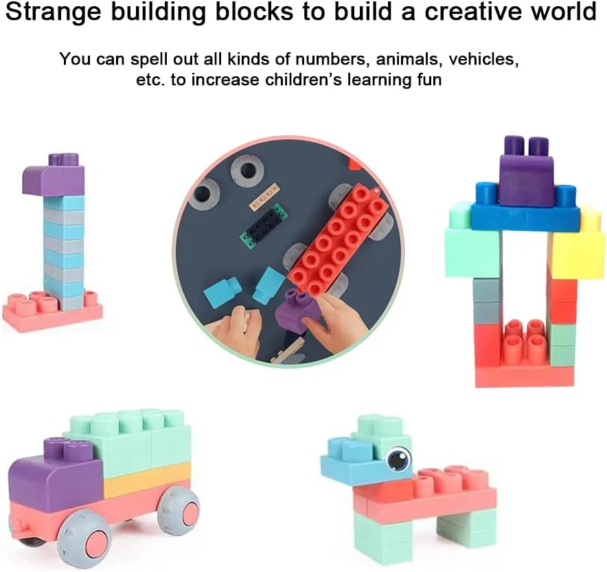 بلوک‌های ساختمانی نرم و انعطاف‌پذیر بوئنتی، اسباب‌بازی آموزشی زودهنگام، قابل جوشاندن و گاز گرفتن، و ساخت یک سنگ چیدمان حسی آموزش پیش‌دبستانی، مناسب برای اسباب‌بازی بلوک‌های کودک 1-3 ساله (50 عددی)