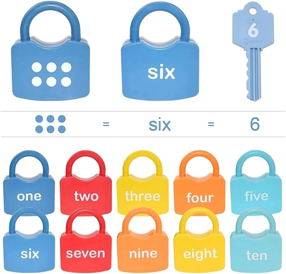 ۱۰ عدد قفل آموزشی کودکانه با کلید، تطبیق اعداد و شمارش، اسباب بازی های آموزشی ریاضی مونته سوری برای کودکان ۳ سال به بالا، بازی ها و هدایای پیش دبستانی برای پسران و دختران