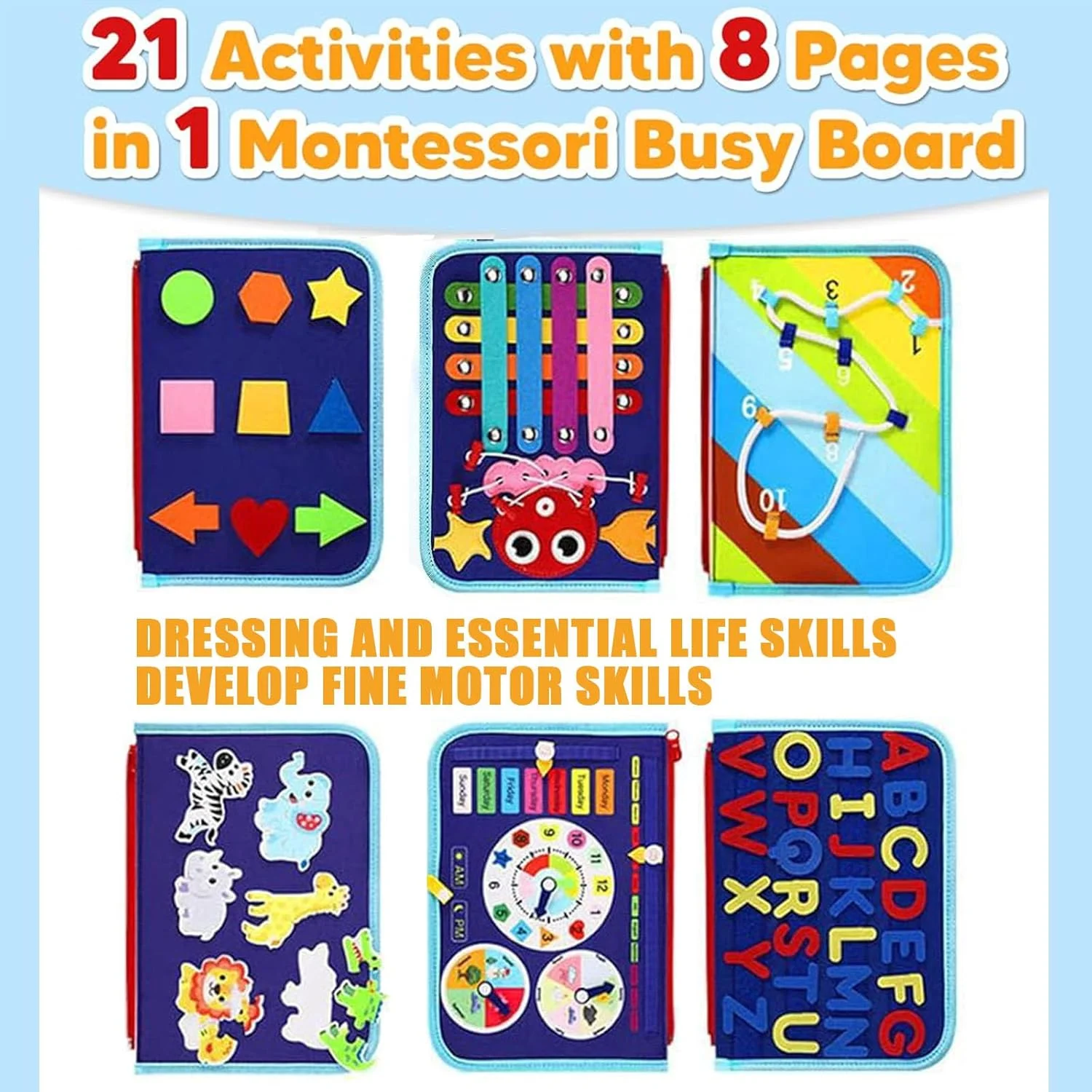 بورد آموزشی بوئنتی، اسباب بازی مونته سوری برای پسران و دختران 1، 2، 3 و 4 ساله، اسباب بازی های آموزشی مسافرتی، آموزش حسی مسافرتی، کودکان نوپا مهارت های اساسی را توسعه می دهند، (B)