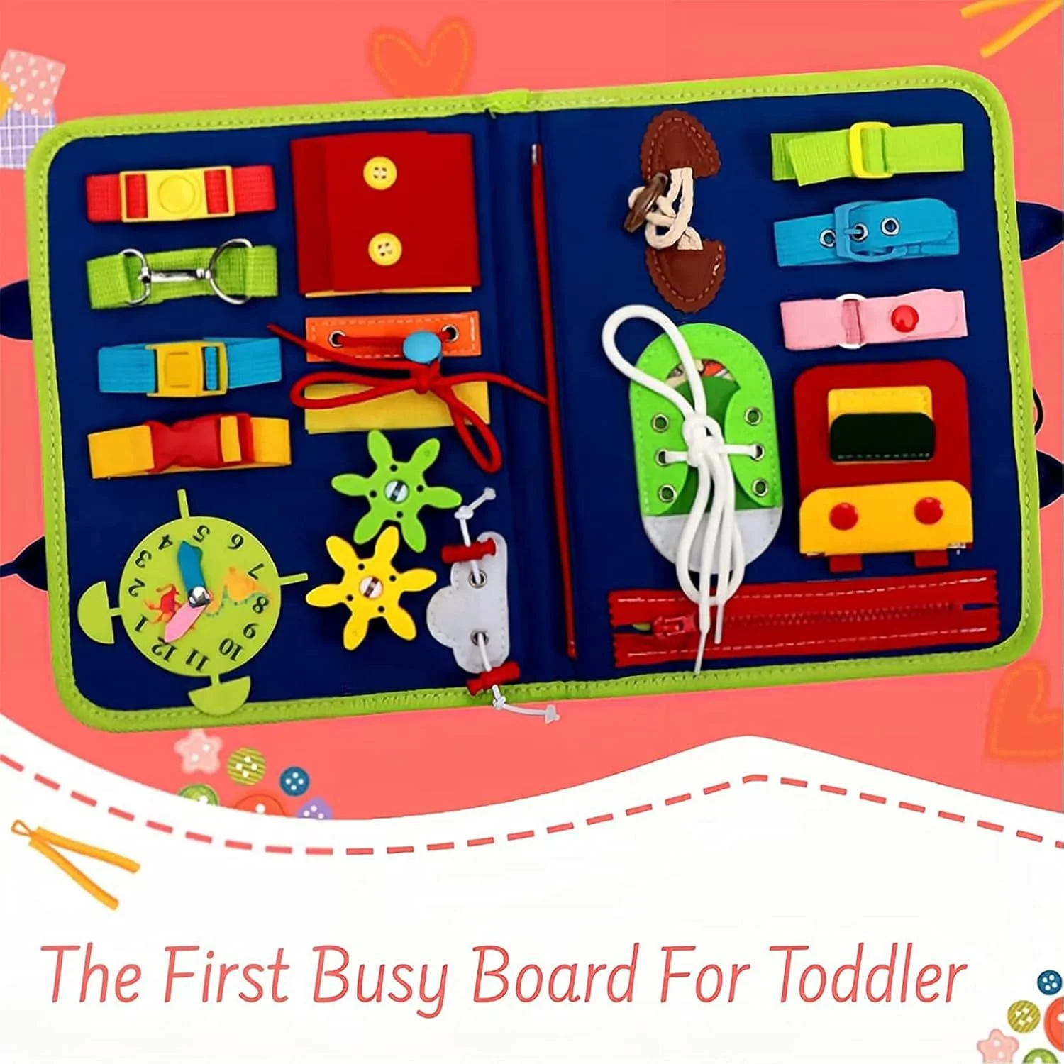 بورد آموزشی Beauenty، اسباب بازی های مونته سوری برای کودکان نوپا جهت تقویت مهارت های اساسی، اسباب بازی های آموزشی مسافرتی برای یادگیری مهارت های اولیه لباس پوشیدن، اسباب بازی های حسی برای پسران و دختران 3 و 4 ساله، هدیه تولد برای کودکان (آبی نفتی)