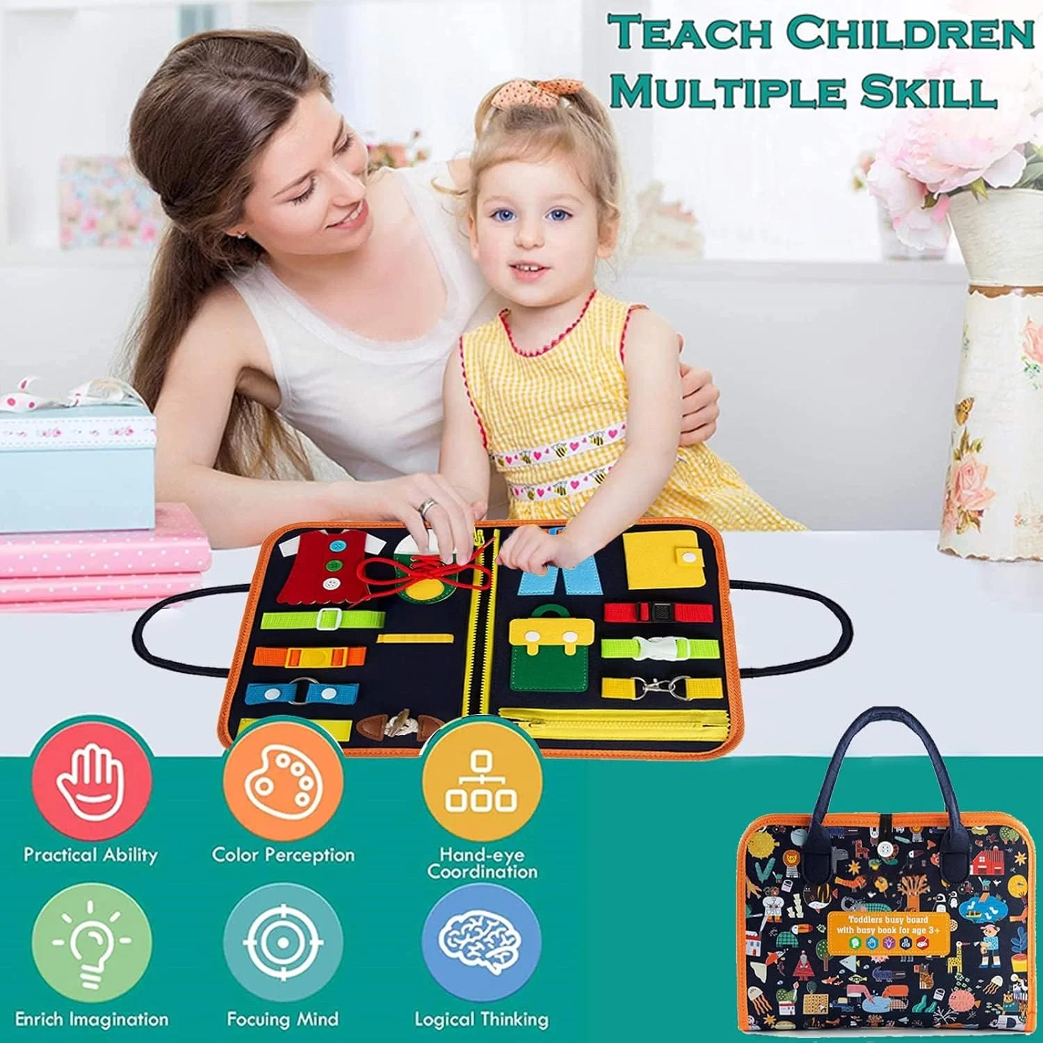 بورد آموزشی Beauenty، اسباب بازی های مونته سوری برای کودکان نوپا، توسعه مهارت های اساسی، اسباب بازی های آموزشی مسافرتی برای یادگیری مهارت های اولیه لباس پوشیدن، حسی برای پسران و دختران 3 و 4 ساله، هدیه تولد برای کودکان (آبی)