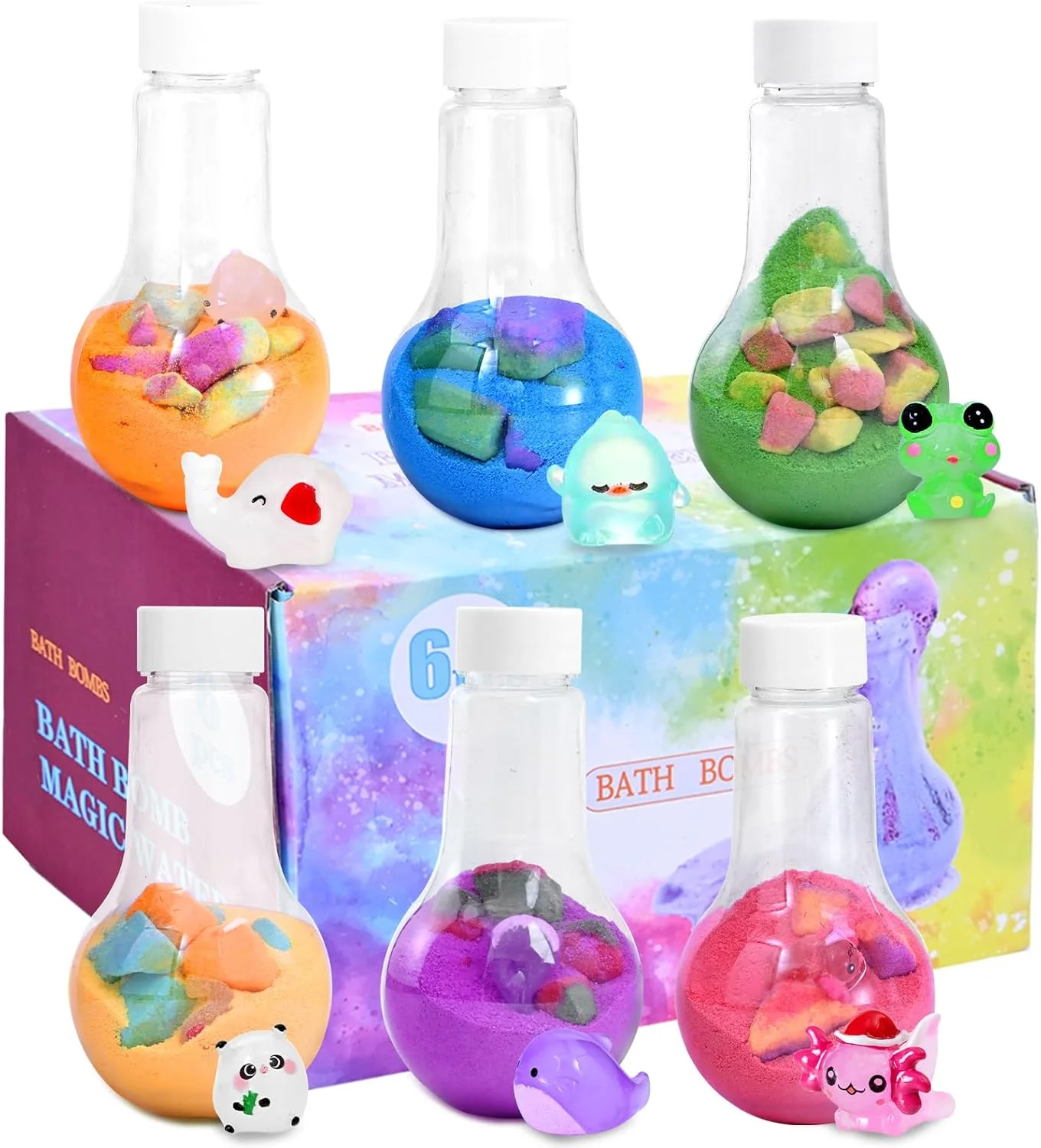 بمب حمام بوئنتی با اسباب بازی های سورپرایزی داخل، بسته 6 عددی بمب های حمام حباب دار، بمب حمام رنگارنگ با حجم حباب زیاد برای کودکان، تجربه حمام سرگرم کننده و آموزشی برای کودکان (استایل 3)