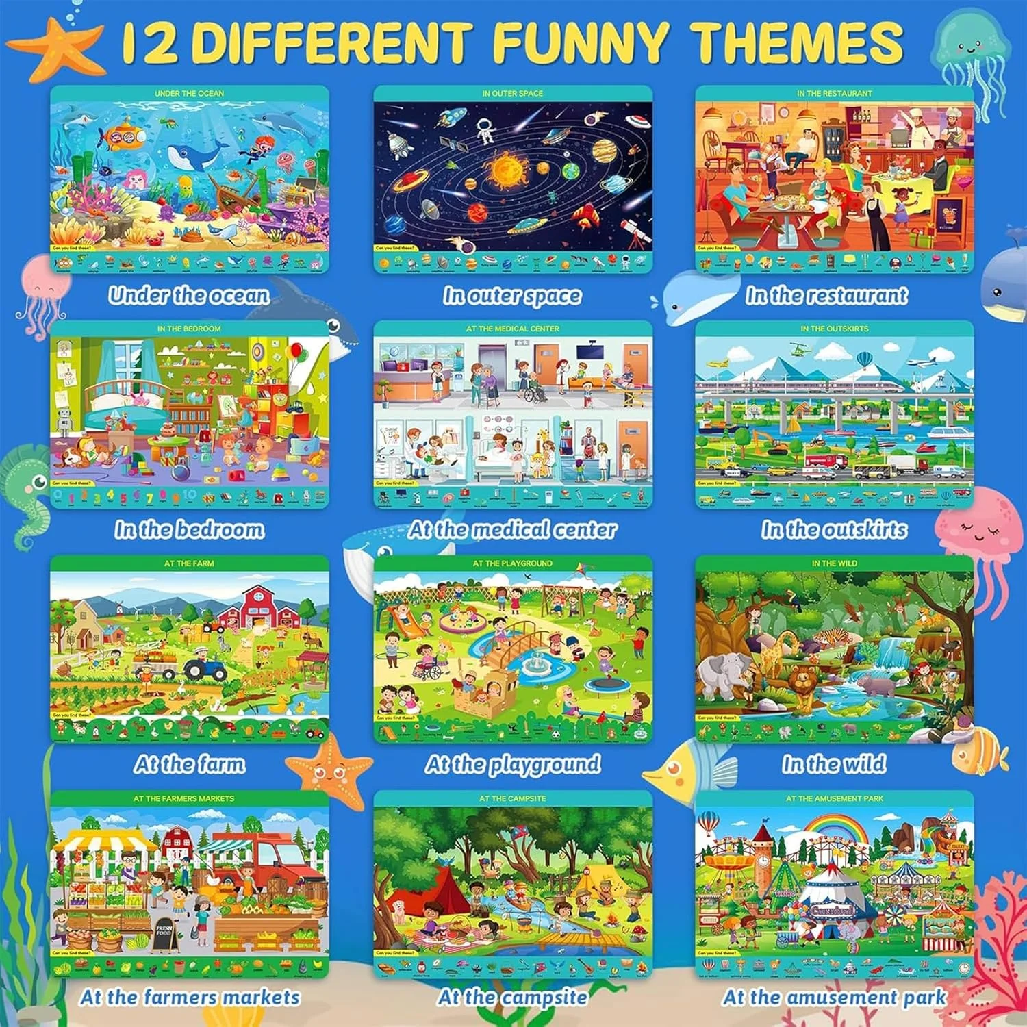 کتاب های جستجو و پیدا کردن برای کودکان 3-6 ساله، فعالیت های یادگیری پیش دبستانی، زیراندازهای آموزشی قابل استفاده مجدد برای کودکان نوپا، اسباب بازی های بازی مسافرتی برای سفر جاده ای با قطار، هنر و صنایع دستی، هدایای تولد (مدل 1)