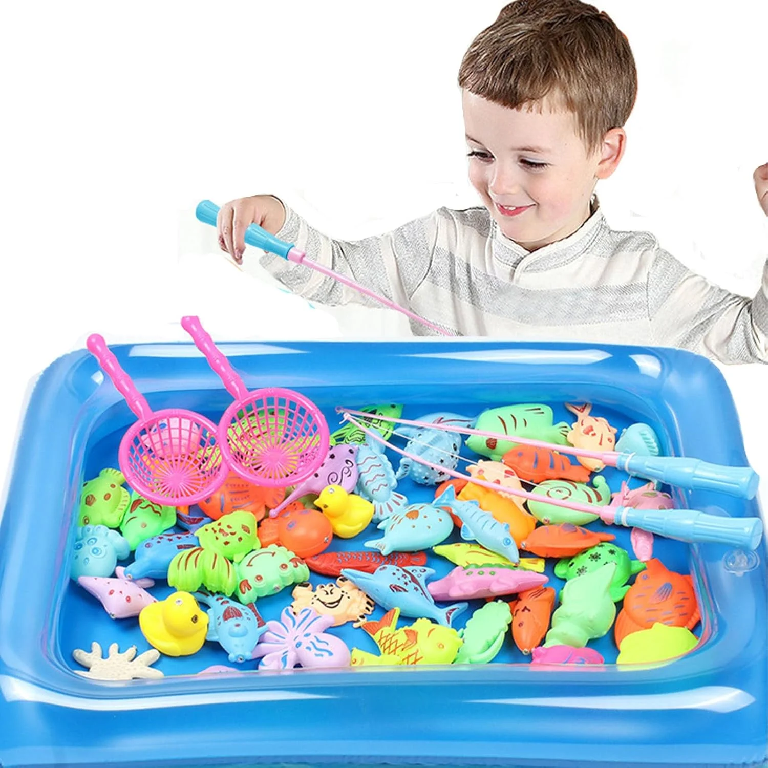 مجموعه اسباب بازی ماهیگیری مغناطیسی Beauenty برای کودکان | مناسب میز آبی، وان حمام، مهمانی استخر کودکان، همراه با میله، تور، ماهی های شناور پلاستیکی، حیوانات رنگارنگ اقیانوسی و دریایی، هدیه تولد برای کودکان 3، 4، 5 و 6 ساله