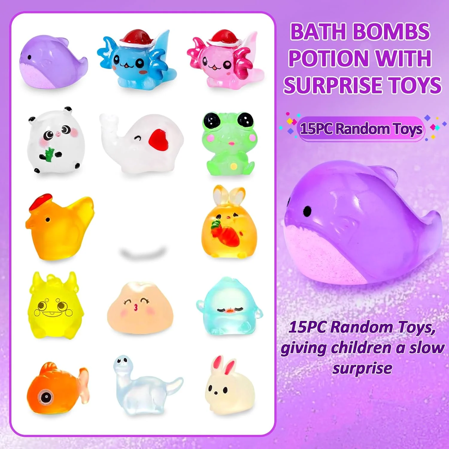 بمب حمام بوئنتی با اسباب بازی های سورپرایزی داخل، بسته 6 عددی بمب های حمام حباب دار، بمب حمام رنگارنگ با حجم حباب زیاد برای کودکان، تجربه حمام سرگرم کننده و آموزشی برای کودکان (استایل 3)