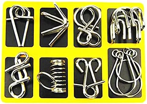 مجموعه 8 عددی پازل های فکری سیم فلزی، اسباب بازی شعبده بازی، پازل مونتاژ و جداسازی، اسباب بازی آموزشی هدیه برای کودکان و بزرگسالان