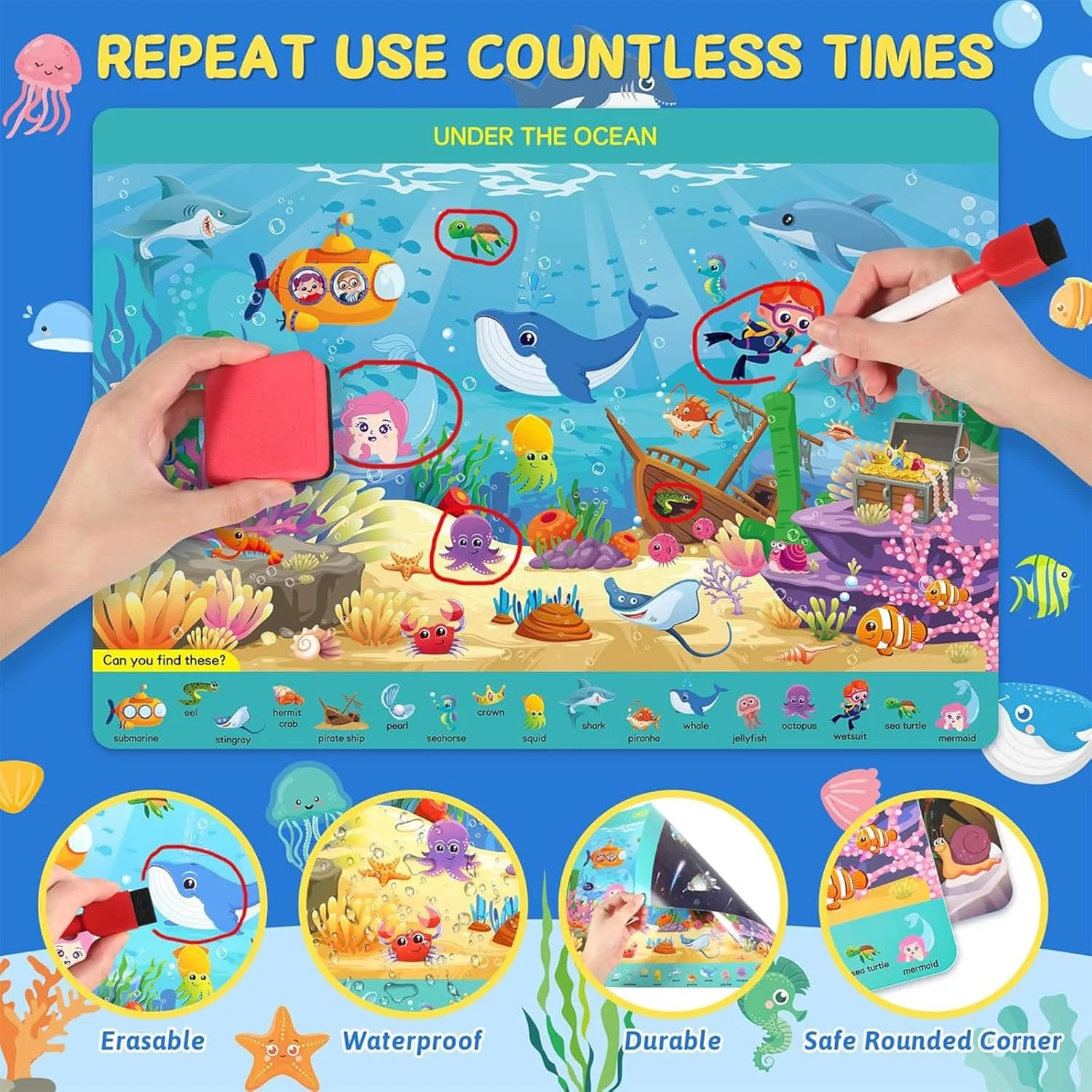 کتاب های جستجو و پیدا کردن برای کودکان 3-6 ساله، فعالیت های یادگیری پیش دبستانی، زیراندازهای آموزشی قابل استفاده مجدد برای کودکان نوپا، اسباب بازی های بازی مسافرتی برای سفر جاده ای با قطار، هنر و صنایع دستی، هدایای تولد (مدل 1)