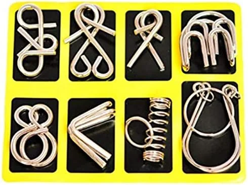 مجموعه 8 عددی پازل های فکری سیم فلزی، اسباب بازی شعبده بازی، پازل مونتاژ و جداسازی، اسباب بازی آموزشی هدیه برای کودکان و بزرگسالان