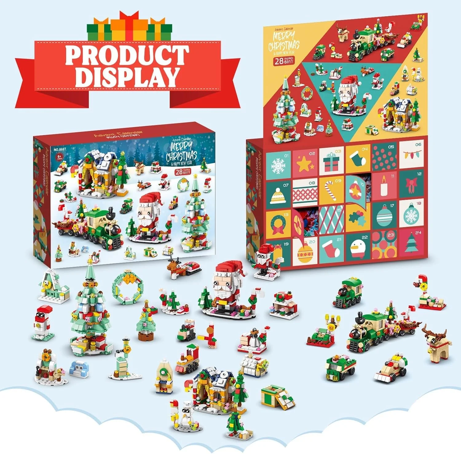 بلوک‌های ساختمانی کریسمس Beauenty 2025 برای کودکان، تقویم شمارش معکوس 24 روزه جعبه کور - 24 عدد مینی بلوک ساختمانی - ست اسباب بازی بلوک خانه قطار درخت کریسمس 6 در 1 برای کودکان 8-12 سال