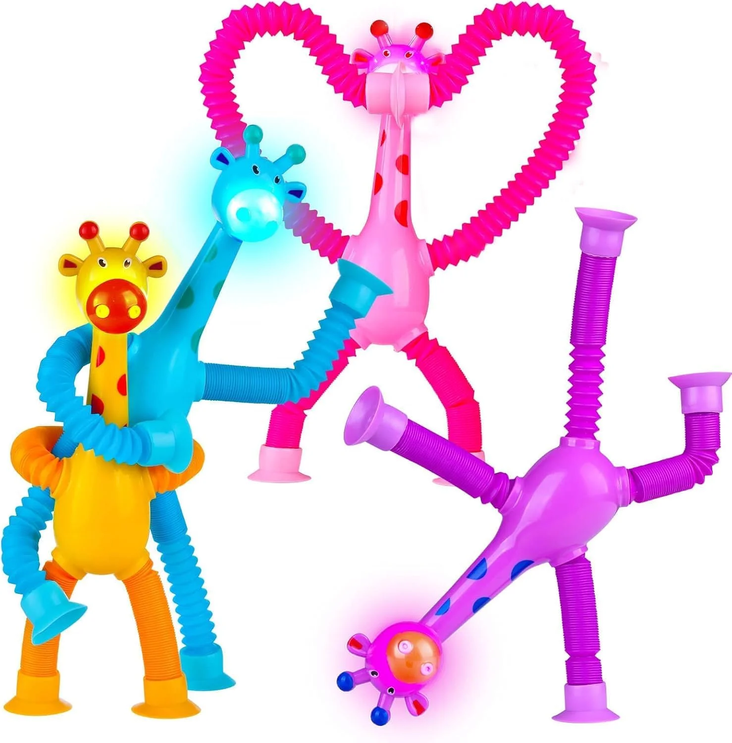اسباب بازی فیجت لوله های پاپ AWH، اسباب بازی کششی زرافه مکشی، اسباب بازی حسی لوله های پاپ خنده دار برای کودکان نوپا، اسباب بازی های فیجت آموزشی برای کودکان مضطرب، اسباب بازی حسی برای مهمانی کودکان (بسته 4 عددی)