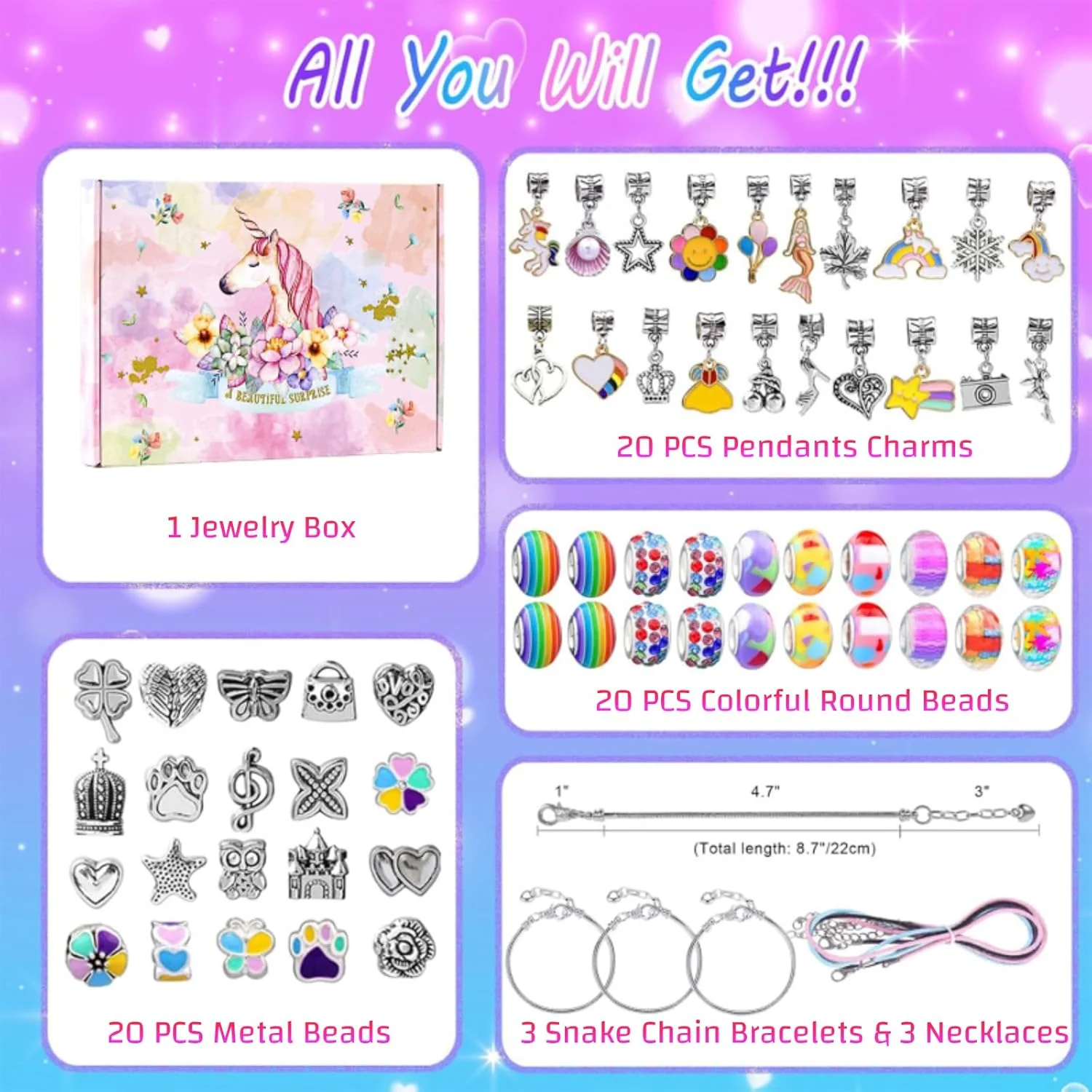 مجموعه ساخت دستبند Beauenty برای دختران، مجموعه 66 عددی دستبندهای جذاب رنگین کمانی با جعبه جواهرات، دستبند برای کاردستی DIY، هدیه دستبند برای بزرگسالان و کودکان، هدیه برای دختران 8-12 ساله