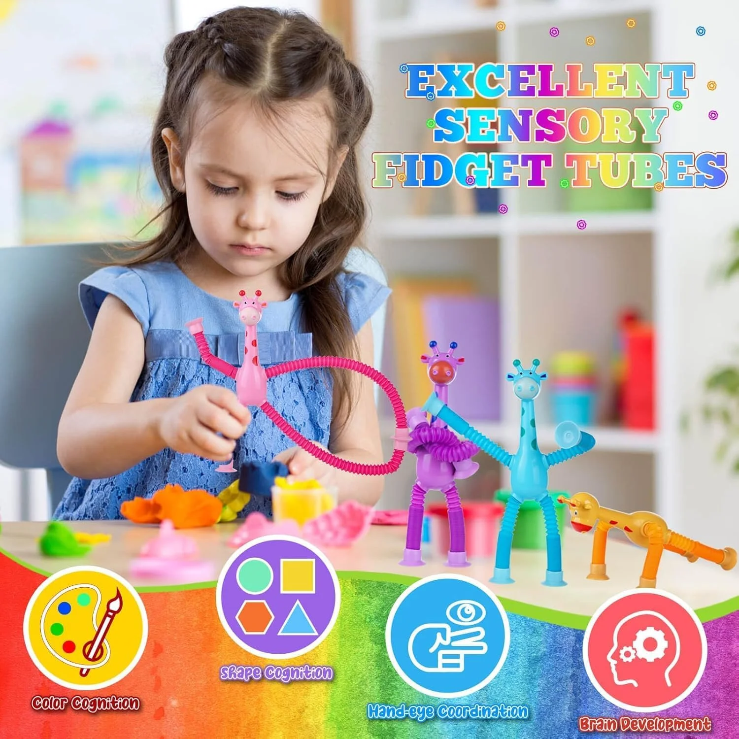 اسباب بازی فیجت لوله های پاپ AWH، اسباب بازی کششی زرافه مکشی، اسباب بازی حسی لوله های پاپ خنده دار برای کودکان نوپا، اسباب بازی های فیجت آموزشی برای کودکان مضطرب، اسباب بازی حسی برای مهمانی کودکان (بسته 4 عددی)