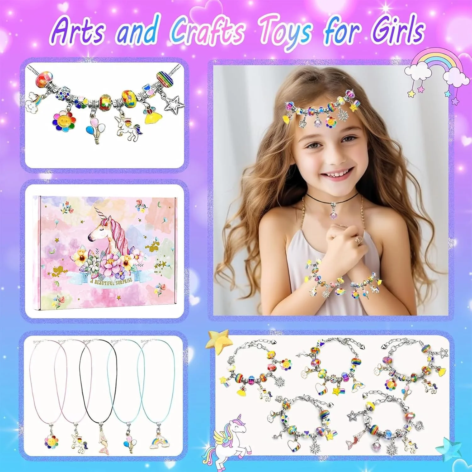 مجموعه ساخت دستبند Beauenty برای دختران، مجموعه 66 عددی دستبندهای جذاب رنگین کمانی با جعبه جواهرات، دستبند برای کاردستی DIY، هدیه دستبند برای بزرگسالان و کودکان، هدیه برای دختران 8-12 ساله