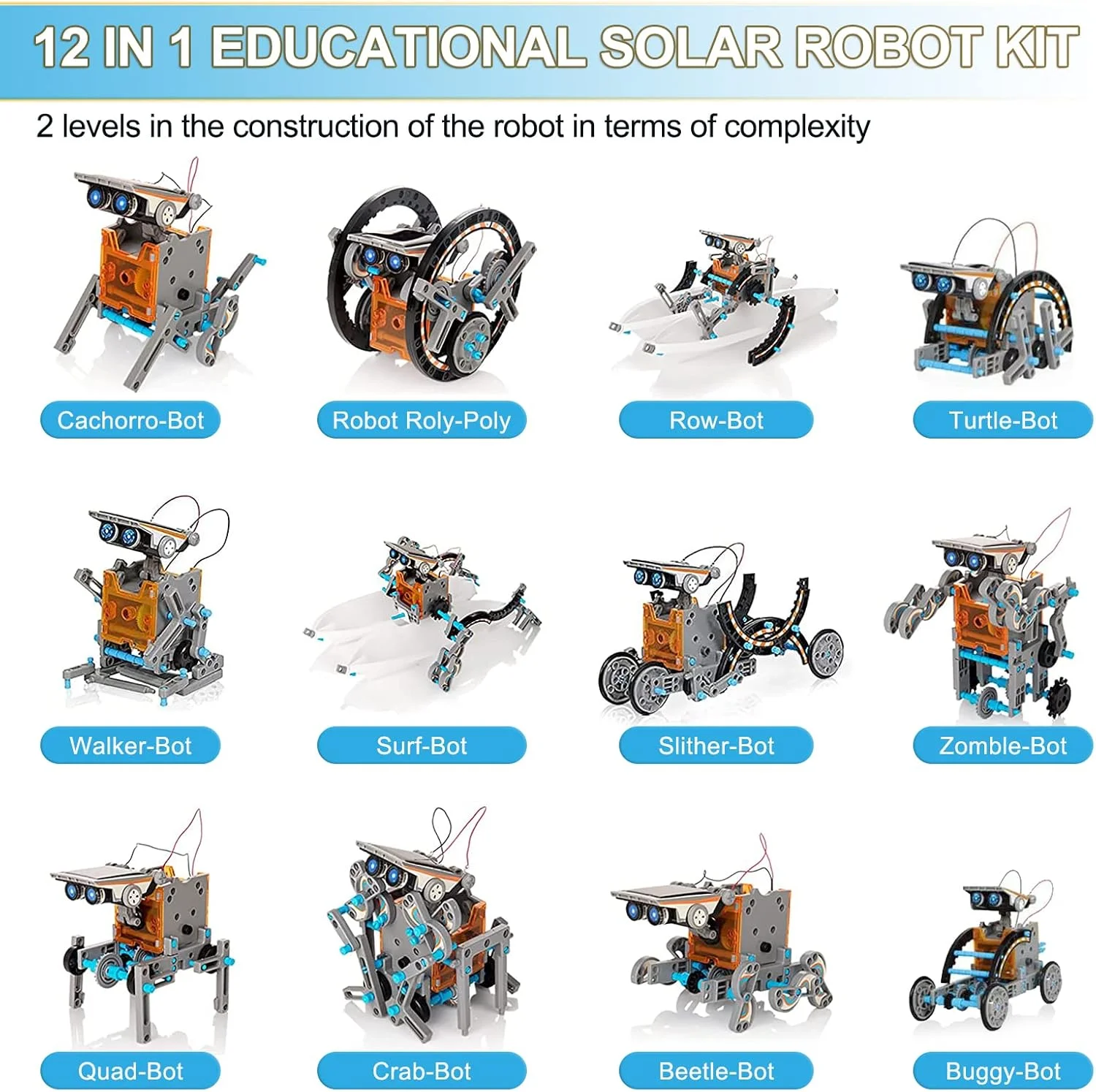 کیت ربات خورشیدی STEM 12 در 1 - اسباب بازی آموزشی آزمایش علمی ساختنی 190 قطعه ای برای کودکان 8-10 سال به بالا - با انرژی خورشیدی (زرد)