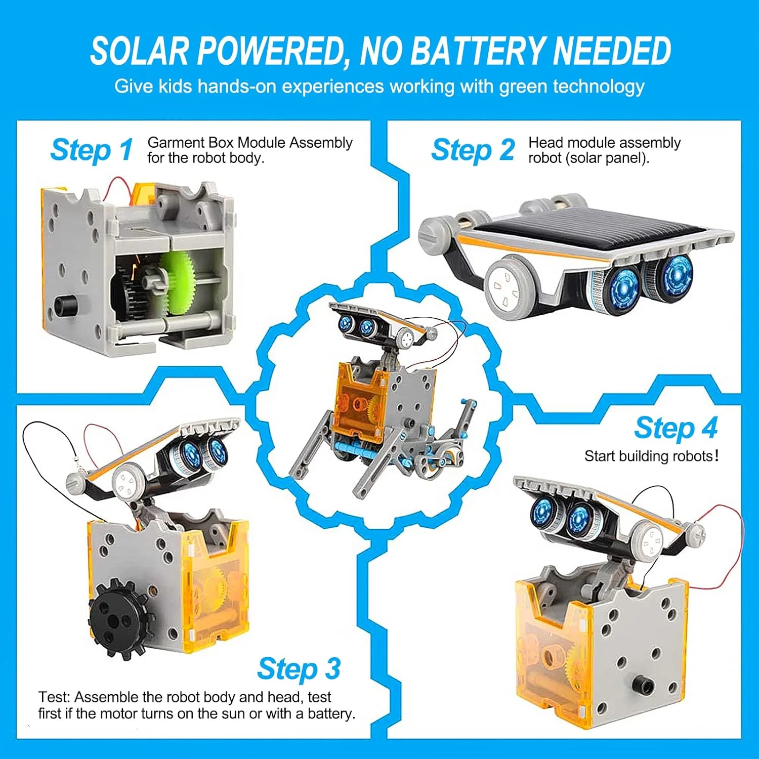 کیت ربات خورشیدی STEM 12 در 1 - اسباب بازی آموزشی آزمایش علمی ساختنی 190 قطعه ای برای کودکان 8-10 سال به بالا - با انرژی خورشیدی (زرد)