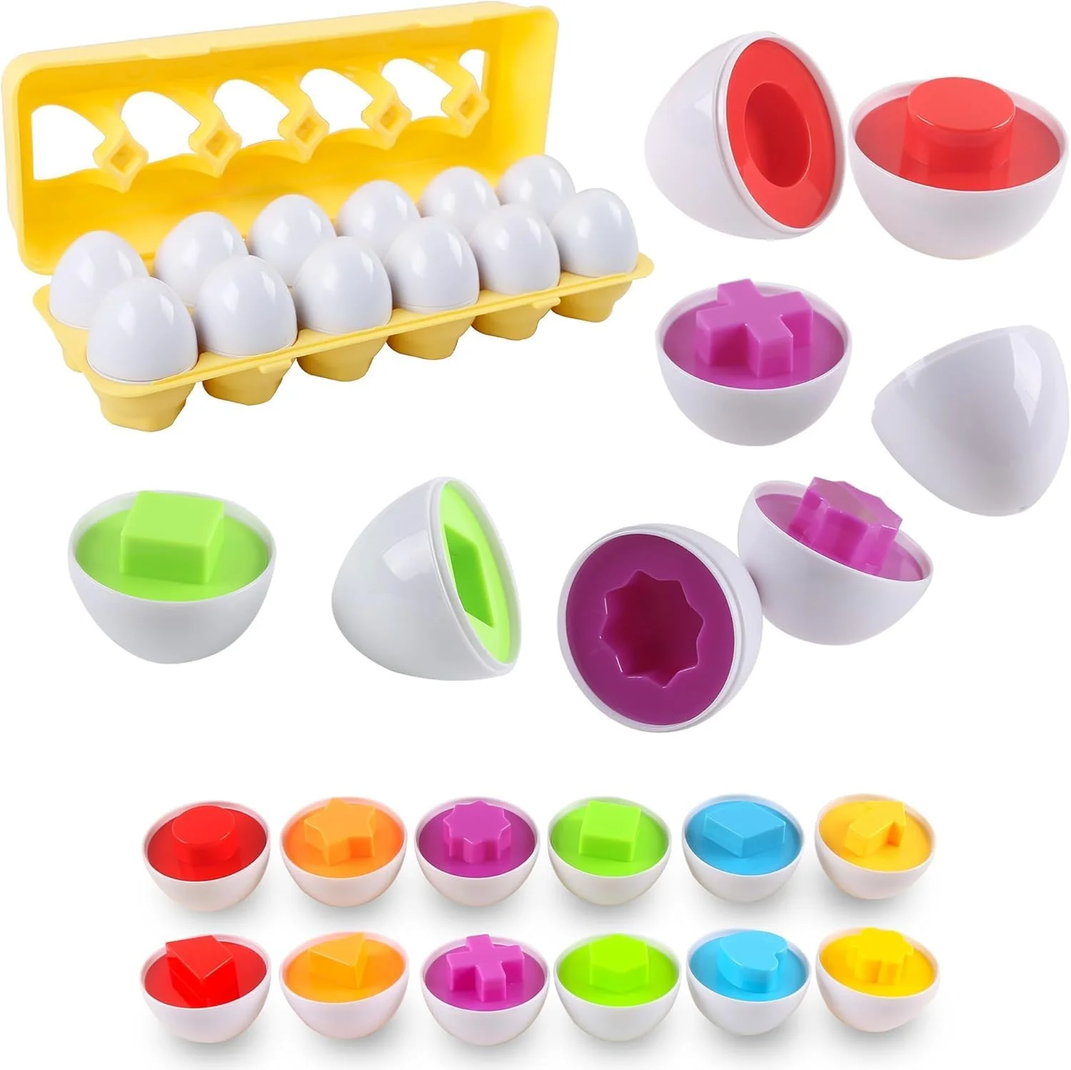 تخم مرغ های تطبیقی برای کودکان نوپا - 12 عدد اسباب بازی مرتب سازی رنگ و شکل مونته سوری برای کودکان 1 تا 5 سال، اسباب بازی آموزشی برای دختران و پسران، ایده آل برای کریسمس و تولد
