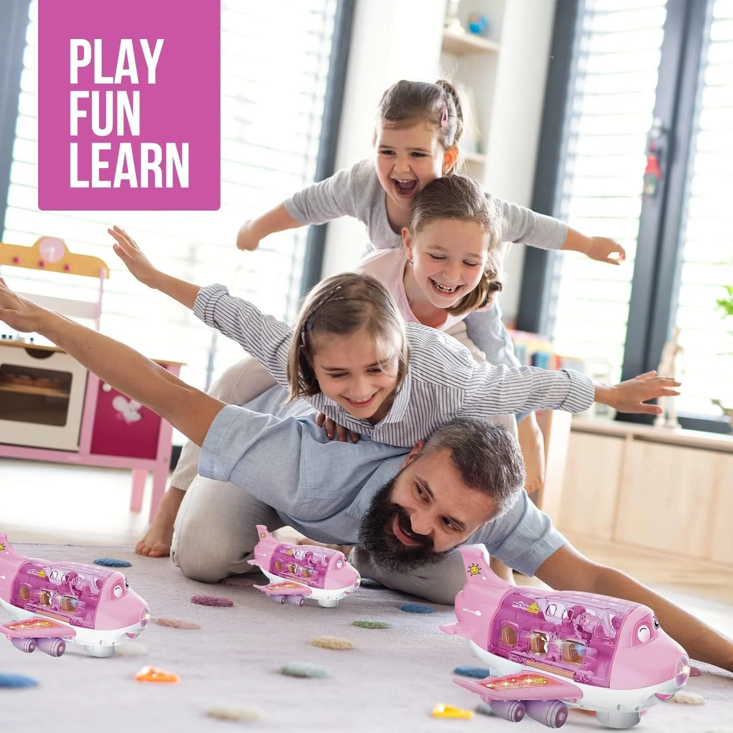 اسباب بازی هواپیمای تعاملی AWH برای کودکان - هواپیمای موزیکال چراغ دار با چرخ های چرخان 360 درجه و صداهای واقعی - اسباب بازی آموزشی سرگرم کننده برای کودکان 3-9 ساله