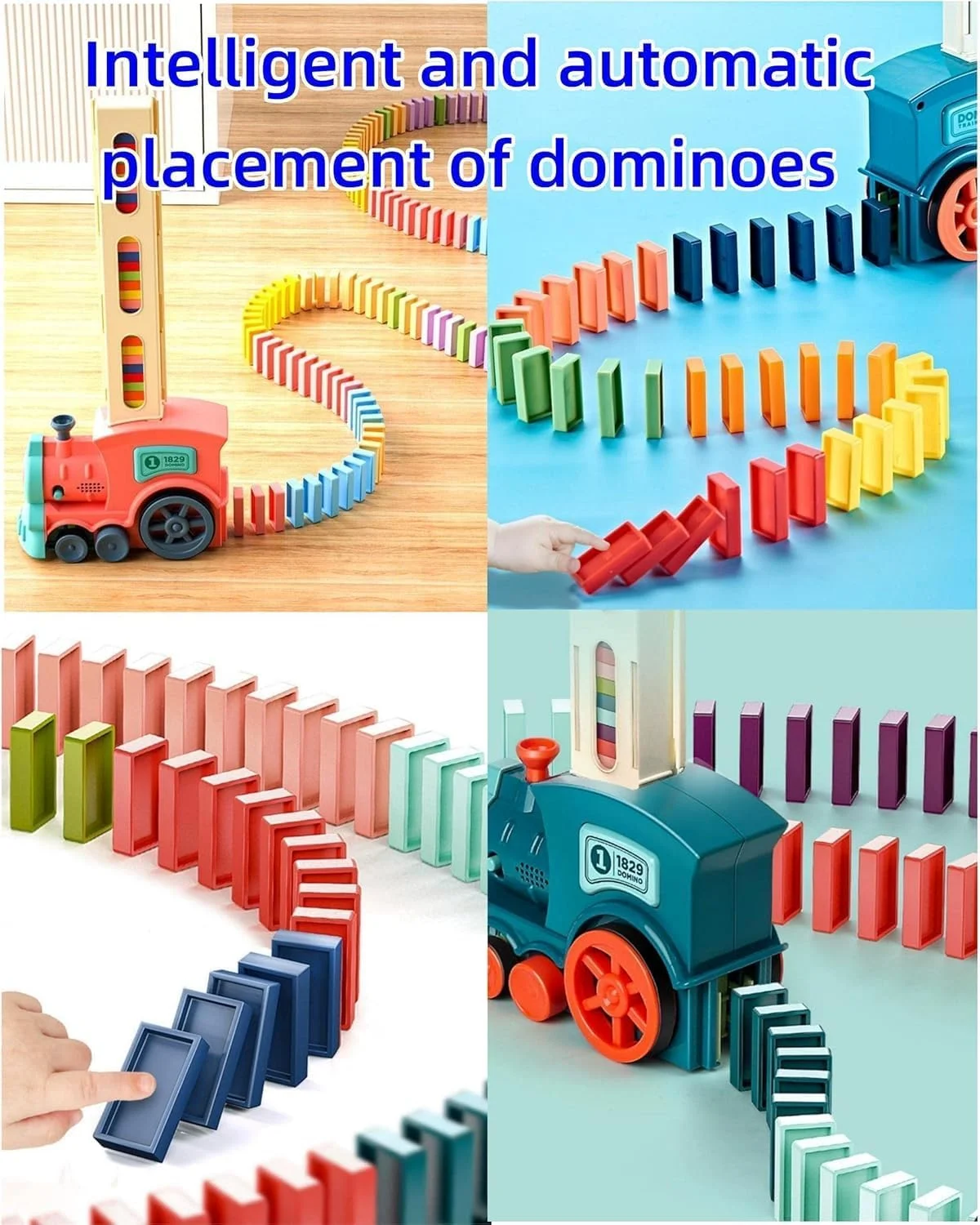 ست قطار دومینو AWH برای کودکان – اسباب بازی دومینو گذاری خودکار با 60 قطعه رنگارنگ، فعالیت آموزشی STEM برای پسران و دختران 3 تا 8 سال، تقویت مهارت های حرکتی