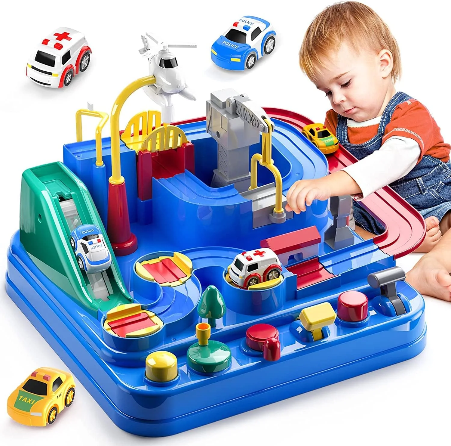 پیست مسابقه اسباب بازی کودکان WEERHXAON، اسباب بازی ماجراجویی ماشین برای پسران و دختران 3، 4، 5، 6، 7 ساله، ماشین ریلی پازلی، مجموعه بازی های نجات شهری، اسباب بازی های آهنربایی 2 مینی ماشین، اسباب بازی های هدیه بازی های آموزشی پیش دبستانی