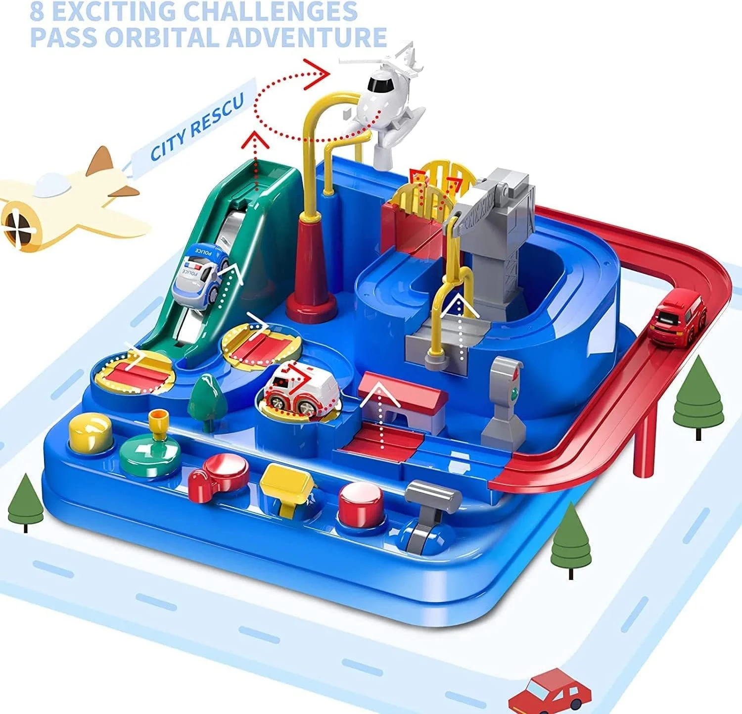 پیست مسابقه اسباب بازی کودکان WEERHXAON، اسباب بازی ماجراجویی ماشین برای پسران و دختران 3، 4، 5، 6، 7 ساله، ماشین ریلی پازلی، مجموعه بازی های نجات شهری، اسباب بازی های آهنربایی 2 مینی ماشین، اسباب بازی های هدیه بازی های آموزشی پیش دبستانی