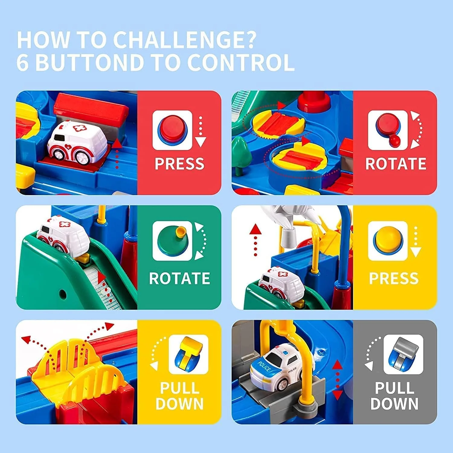 پیست مسابقه اسباب بازی کودکان WEERHXAON، اسباب بازی ماجراجویی ماشین برای پسران و دختران 3، 4، 5، 6، 7 ساله، ماشین ریلی پازلی، مجموعه بازی های نجات شهری، اسباب بازی های آهنربایی 2 مینی ماشین، اسباب بازی های هدیه بازی های آموزشی پیش دبستانی