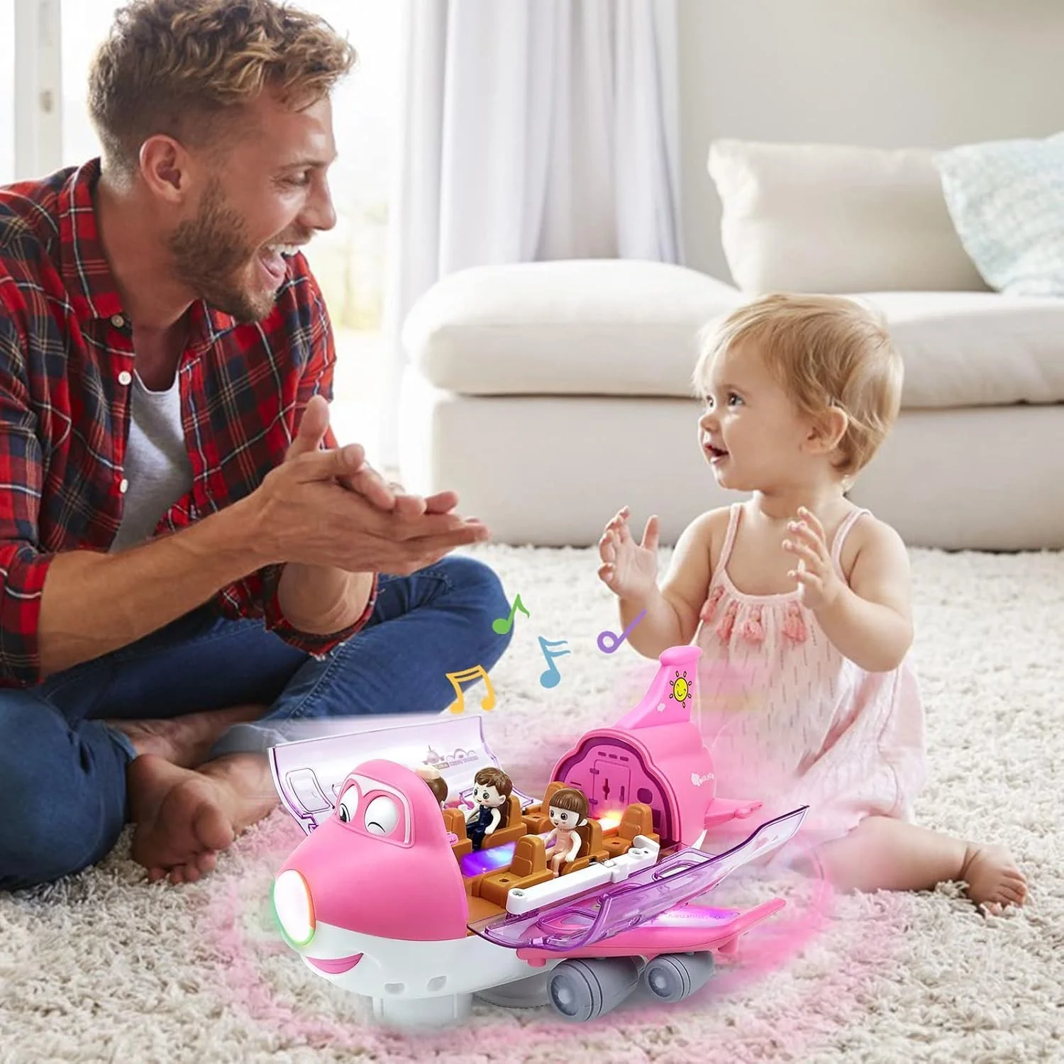 اسباب بازی هواپیمای نور و صدا AWH برای کودکان نوپا - عملکرد چرخشی 360 درجه، چراغ های چشمک زن و موسیقی - اسباب بازی آموزشی جذاب هواپیما برای پسران و دختران