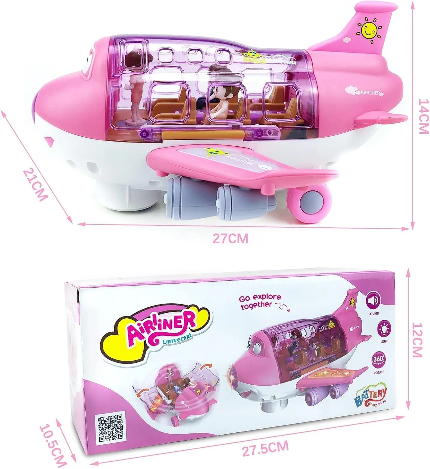 اسباب بازی هواپیمای نور و صدا AWH برای کودکان نوپا - عملکرد چرخشی 360 درجه، چراغ های چشمک زن و موسیقی - اسباب بازی آموزشی جذاب هواپیما برای پسران و دختران