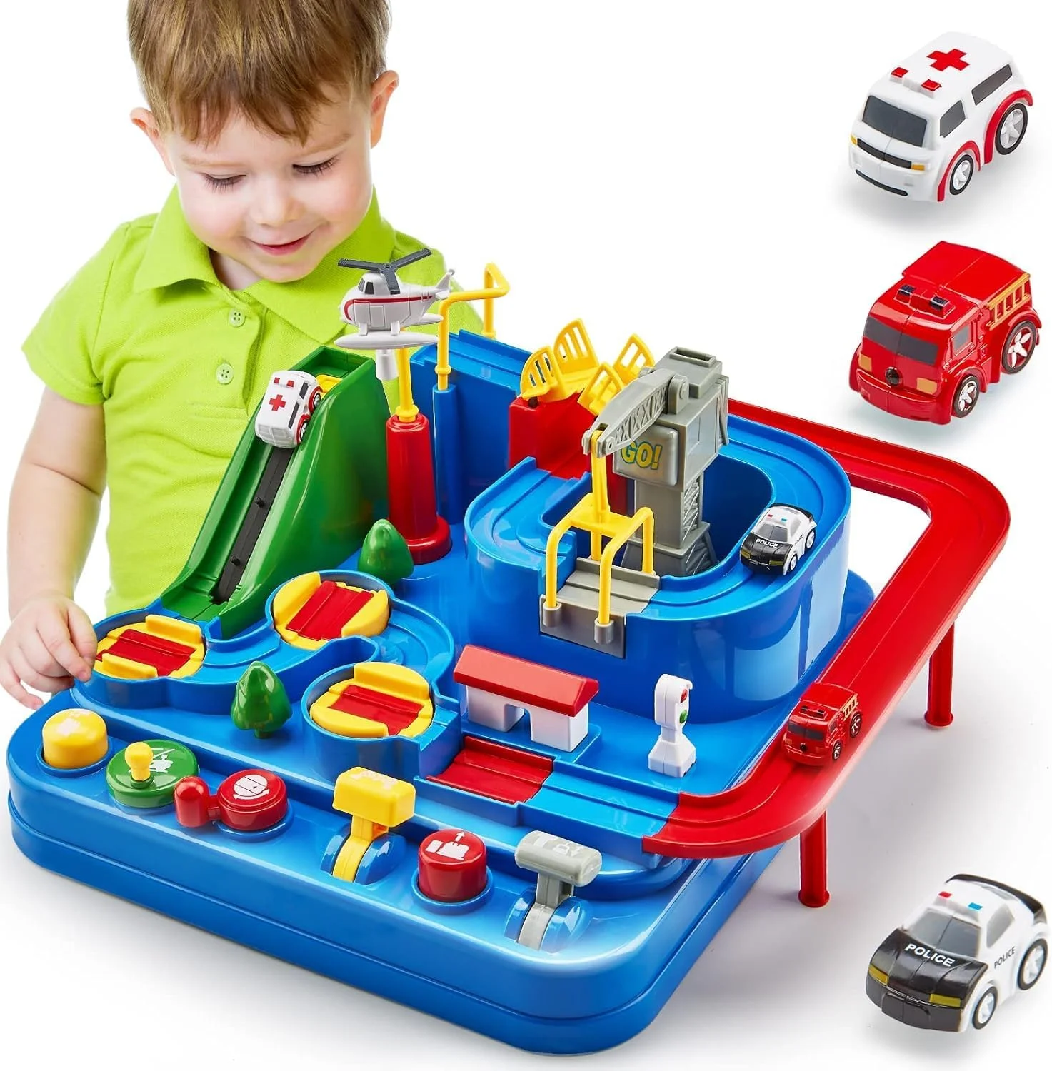 مجموعه پیست ماجراجویی ماشین AWH – مجموعه بازی آموزشی تعاملی با 4 ماشین کوچک، اسباب بازی پیست مسابقه برای تقویت منطق، هماهنگی و بازی سرگرم کننده کودکان