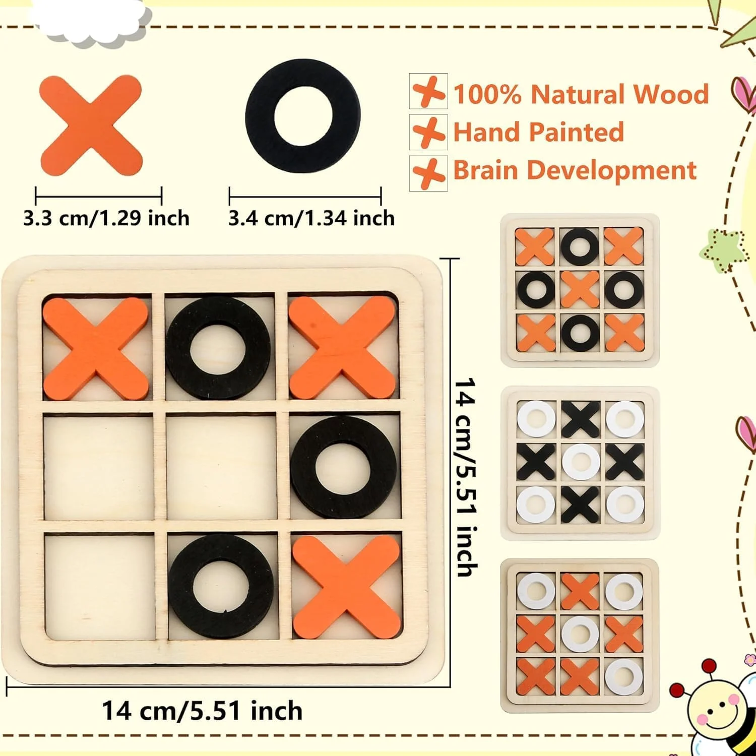 مجموعه 8 عددی بازی فکری چوبی دوز – پازل استراتژیک کلاسیک XO برای خانواده و دوستان – بازی فکری آموزشی قابل حمل و مناسب سفر – تقویت کننده ذهن برای مهمانی ها و دورهمی ها