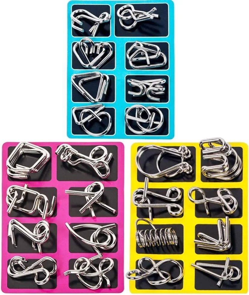 مجموعه پازل فکری فلزی AWH - بازی های فکری آموزشی IQ برای کودکان 4 تا 12 سال، چالش های منطقی سرگرم کننده و ترفندهای سیم جادویی برای پسران و دختران، اسباب بازی STEM عالی