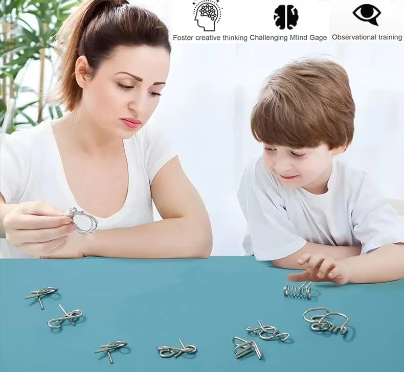 مجموعه پازل فکری فلزی AWH - بازی های فکری آموزشی IQ برای کودکان 4 تا 12 سال، چالش های منطقی سرگرم کننده و ترفندهای سیم جادویی برای پسران و دختران، اسباب بازی STEM عالی