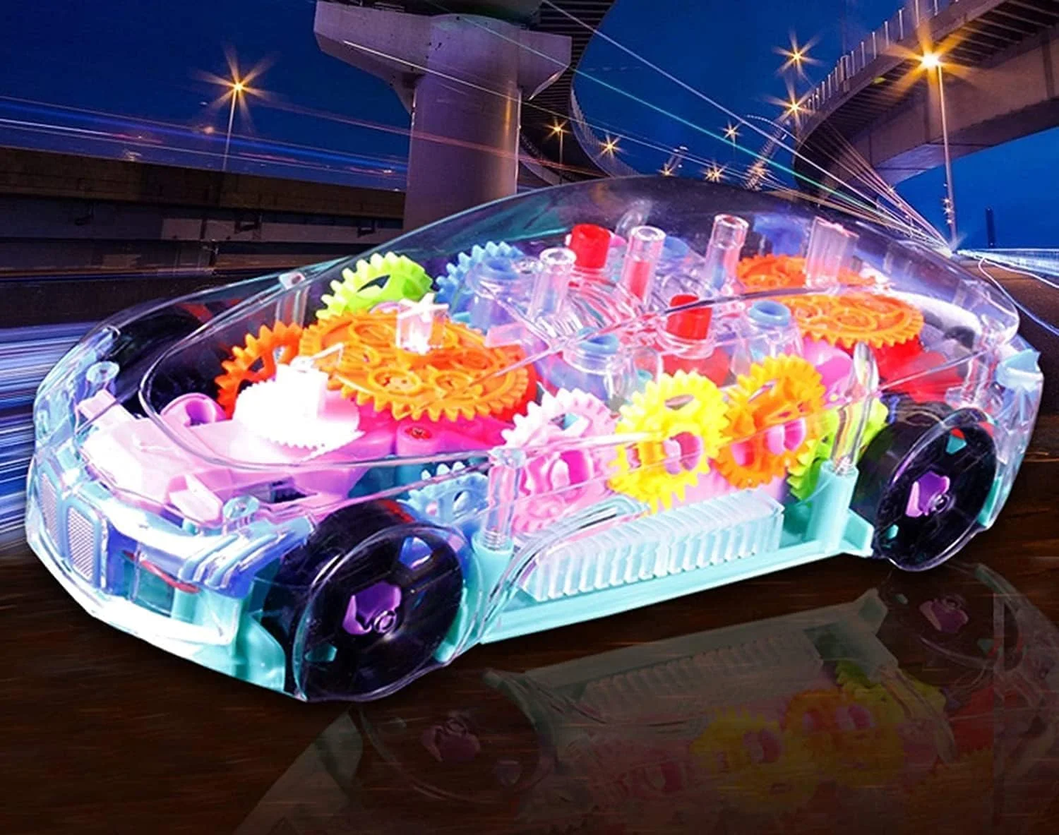 ماشین اسباب بازی موزیکال شفاف AWH با چراغ های سه بعدی - وسیله نقلیه تعاملی روشن با چرخ دنده های متحرک و صداها، اسباب بازی آموزشی برای کودکان نوپا 2-5 ساله، طراحی چند رنگ