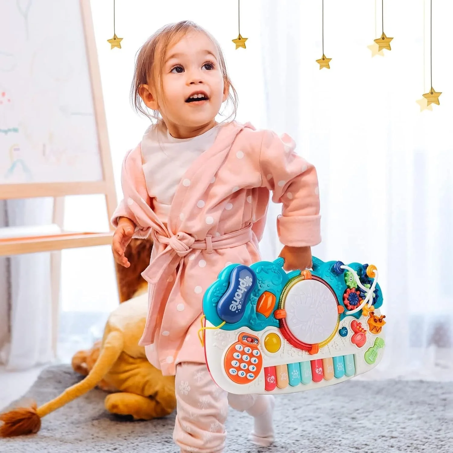 مجموعه اسباب بازی های موزیکال کودک 6 در 1 - مجموعه آموزشی آلات موسیقی با پیانو، درام و موارد دیگر برای کودکان 12-18 ماهه، اسباب بازی سرگرم کننده برای پسران و دختران