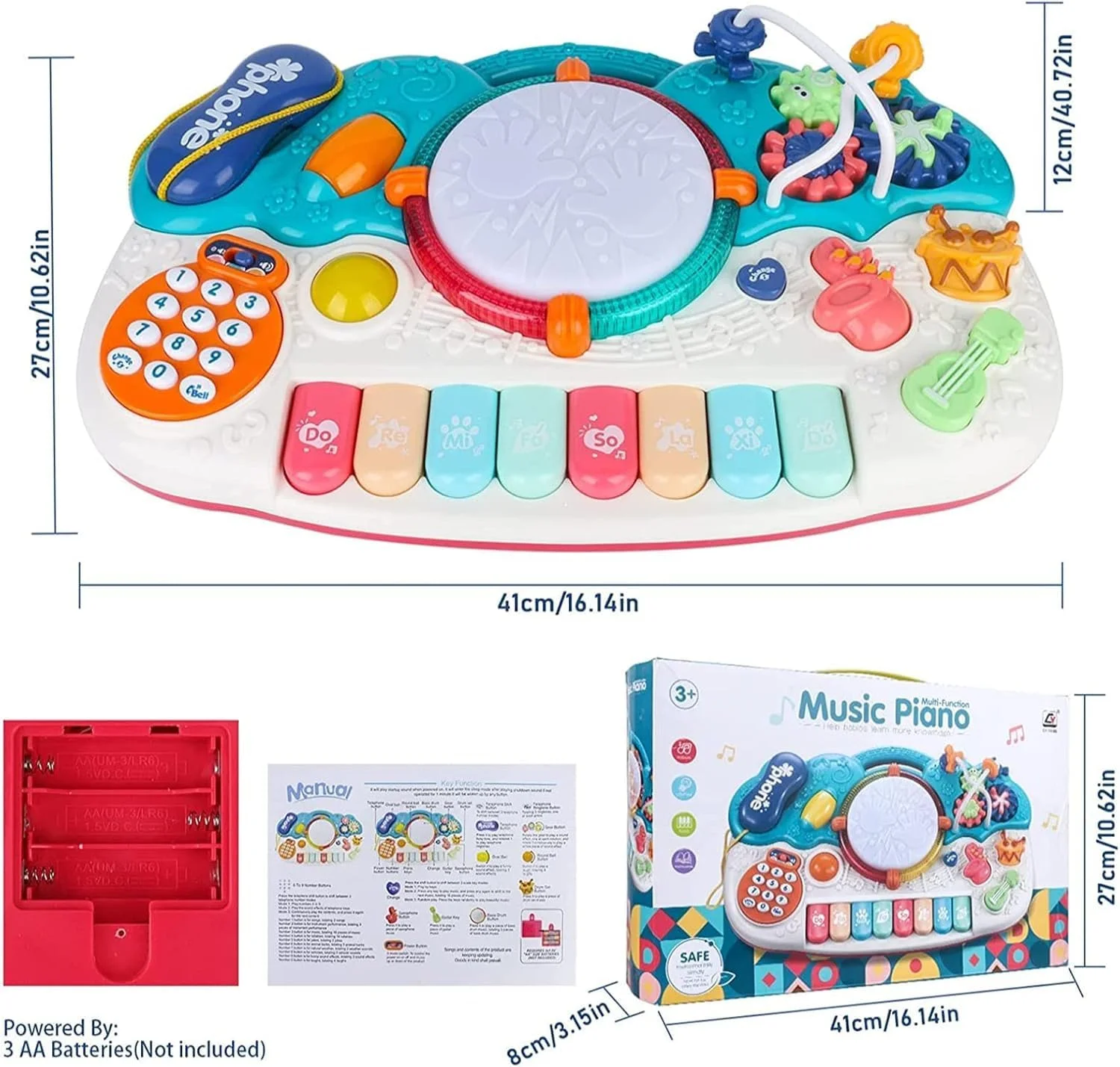مجموعه اسباب بازی های موزیکال کودک 6 در 1 - مجموعه آموزشی آلات موسیقی با پیانو، درام و موارد دیگر برای کودکان 12-18 ماهه، اسباب بازی سرگرم کننده برای پسران و دختران