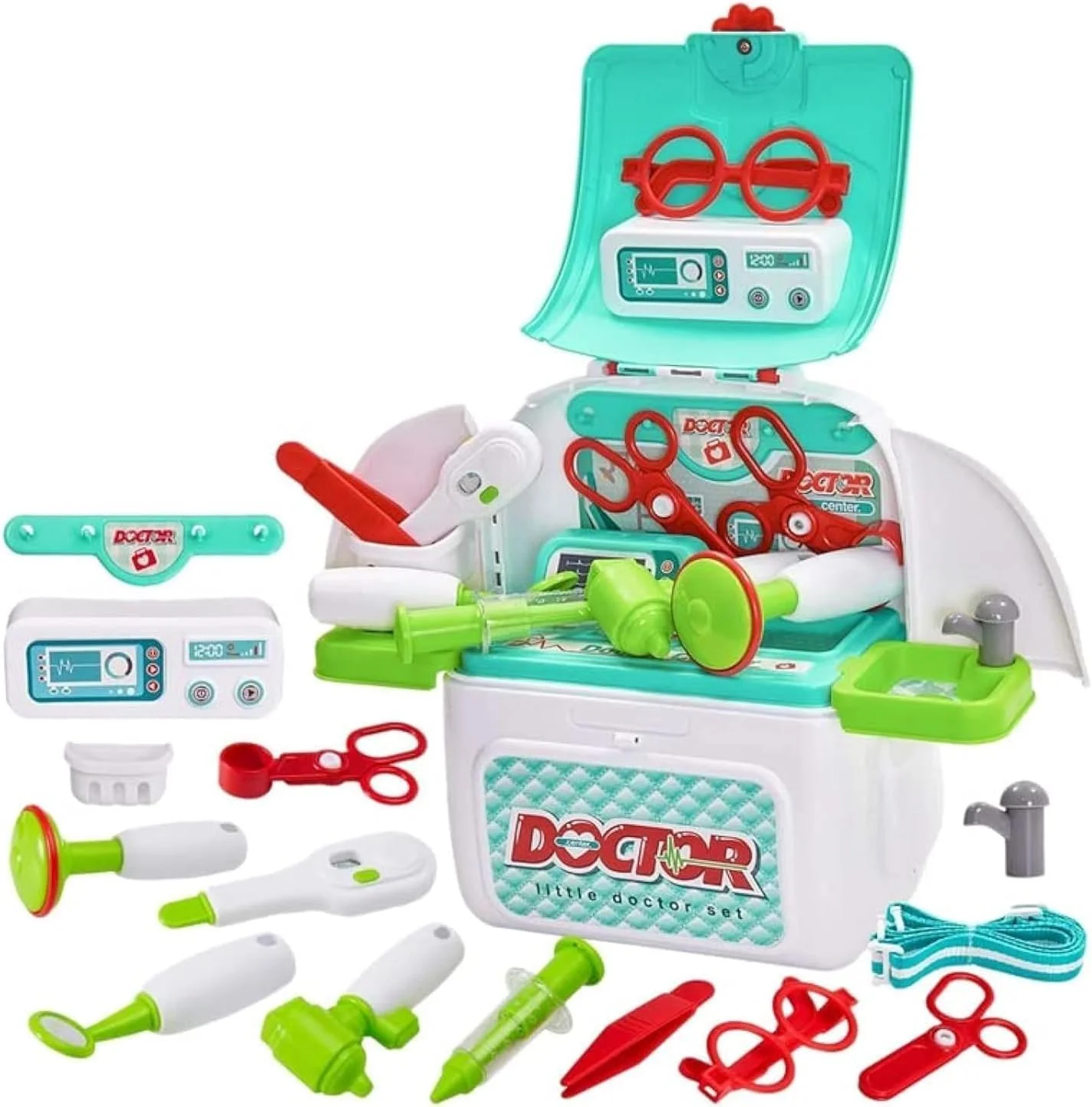 مجموعه اسباب بازی پزشکی 2 در 1 کودکان AWH – اسباب بازی آموزشی نقش آفرینی پزشکی با کوله پشتی و چمدان، مجموعه بازی وانمودی برای پسران و دختران 3 سال به بالا