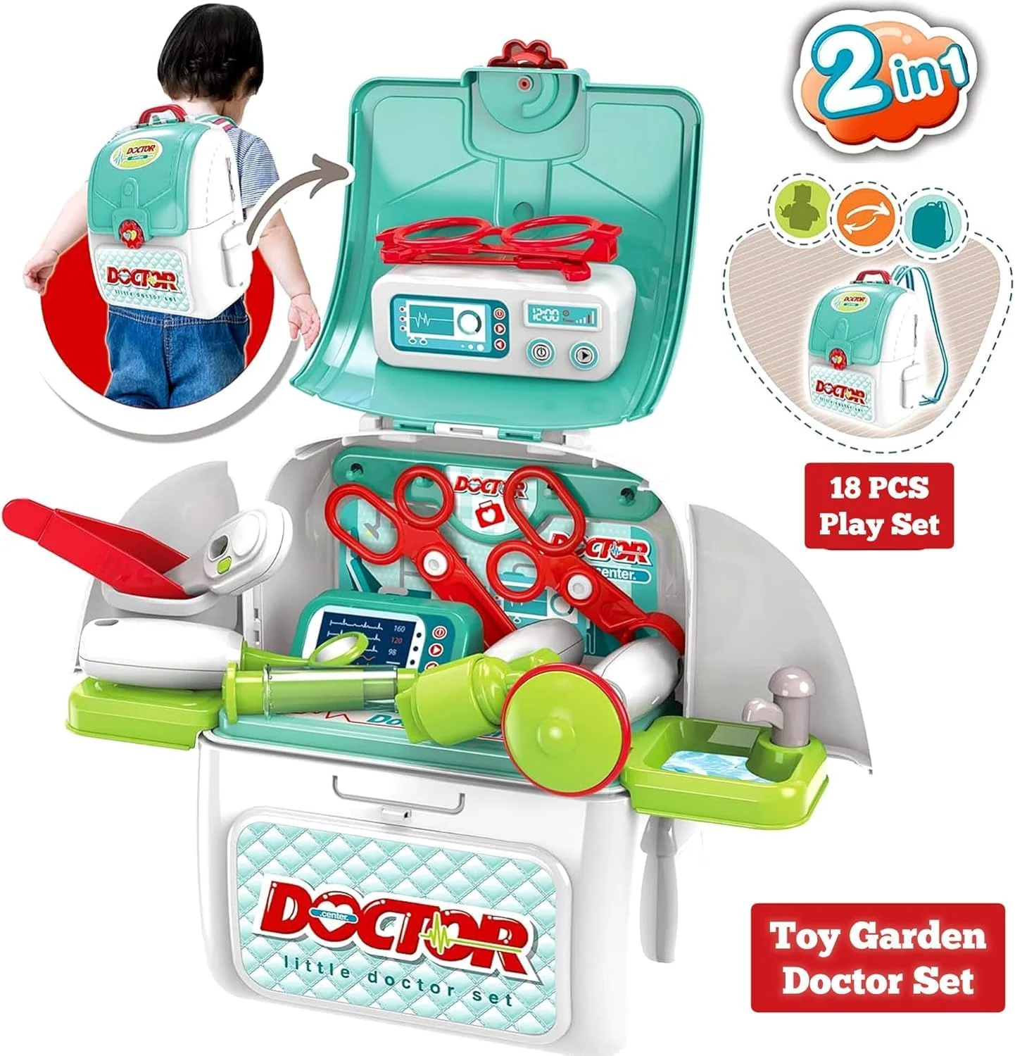 مجموعه اسباب بازی پزشکی 2 در 1 کودکان AWH – اسباب بازی آموزشی نقش آفرینی پزشکی با کوله پشتی و چمدان، مجموعه بازی وانمودی برای پسران و دختران 3 سال به بالا