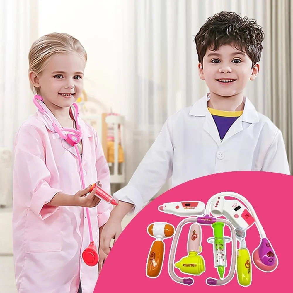 ست پزشکی ۹ تکه AWH برای کودکان شامل گوشی پزشکی، مجموعه بازی پزشکی خیالی و لباس، اسباب بازی آموزشی سرگرم کننده برای پسران و دختران، ایده هدیه برای سنین ۳ سال به بالا