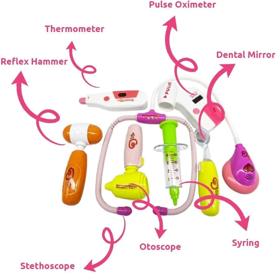 ست پزشکی ۹ تکه AWH برای کودکان شامل گوشی پزشکی، مجموعه بازی پزشکی خیالی و لباس، اسباب بازی آموزشی سرگرم کننده برای پسران و دختران، ایده هدیه برای سنین ۳ سال به بالا