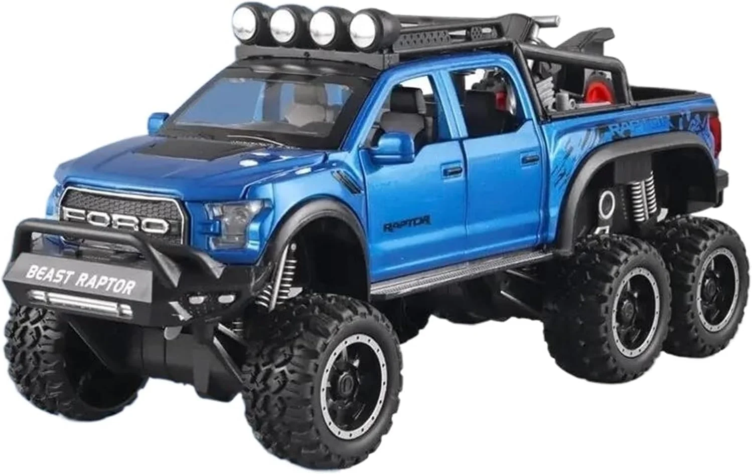 ماشین اسباب بازی وانت شش چرخ – مدل ماشین فلزی دایکاست با صدا و نور، شامل موتور سیکلت اسباب بازی – طراحی واقعی، وسیله نقلیه بازی بادوام و سرگرم کننده برای کودکان 3-12 سال، برای پسران و دختران – آبی