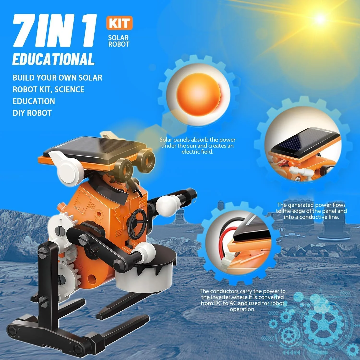 کیت ربات خورشیدی 7 در 1 – مجموعه آموزشی STEM، کیت آزمایش علمی DIY با انرژی خورشیدی، اسباب بازی یادگیری مهندسی خلاقانه برای پسران و دختران 8 تا 10 ساله - رنگ های مختلف