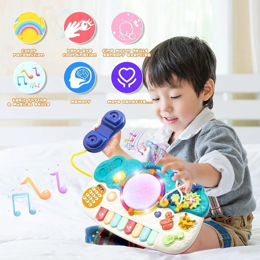 اسباب بازی موزیکال کودک 6 در 1 AWH - پیانو، درام و مجموعه آلات موسیقی کودک نوپا برای 12-18 ماه - اسباب بازی فعالیت آموزشی رومیزی برای پسران و دختران