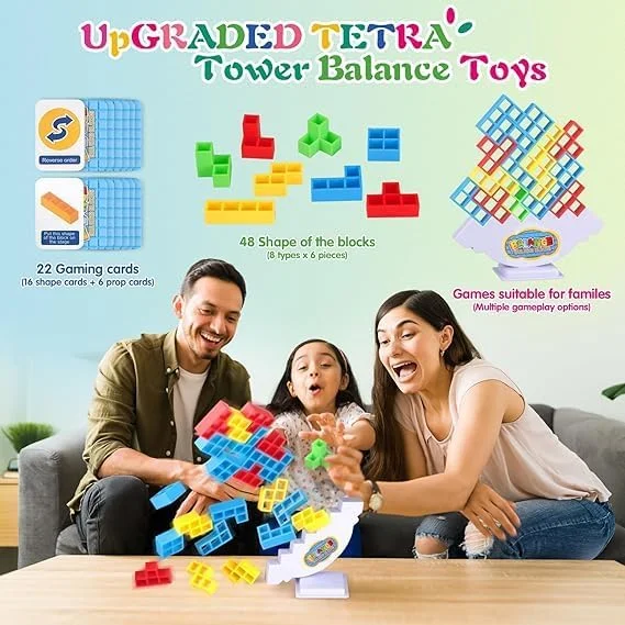 بازی برج تترا AWH - مجموعه بلوک ساختمانی آموزشی 48 قطعه ای برای کودکان نوپا و بچه های 2 سال به بالا، اسباب بازی یادگیری STEM رنگارنگ برای هماهنگی چشم و دست