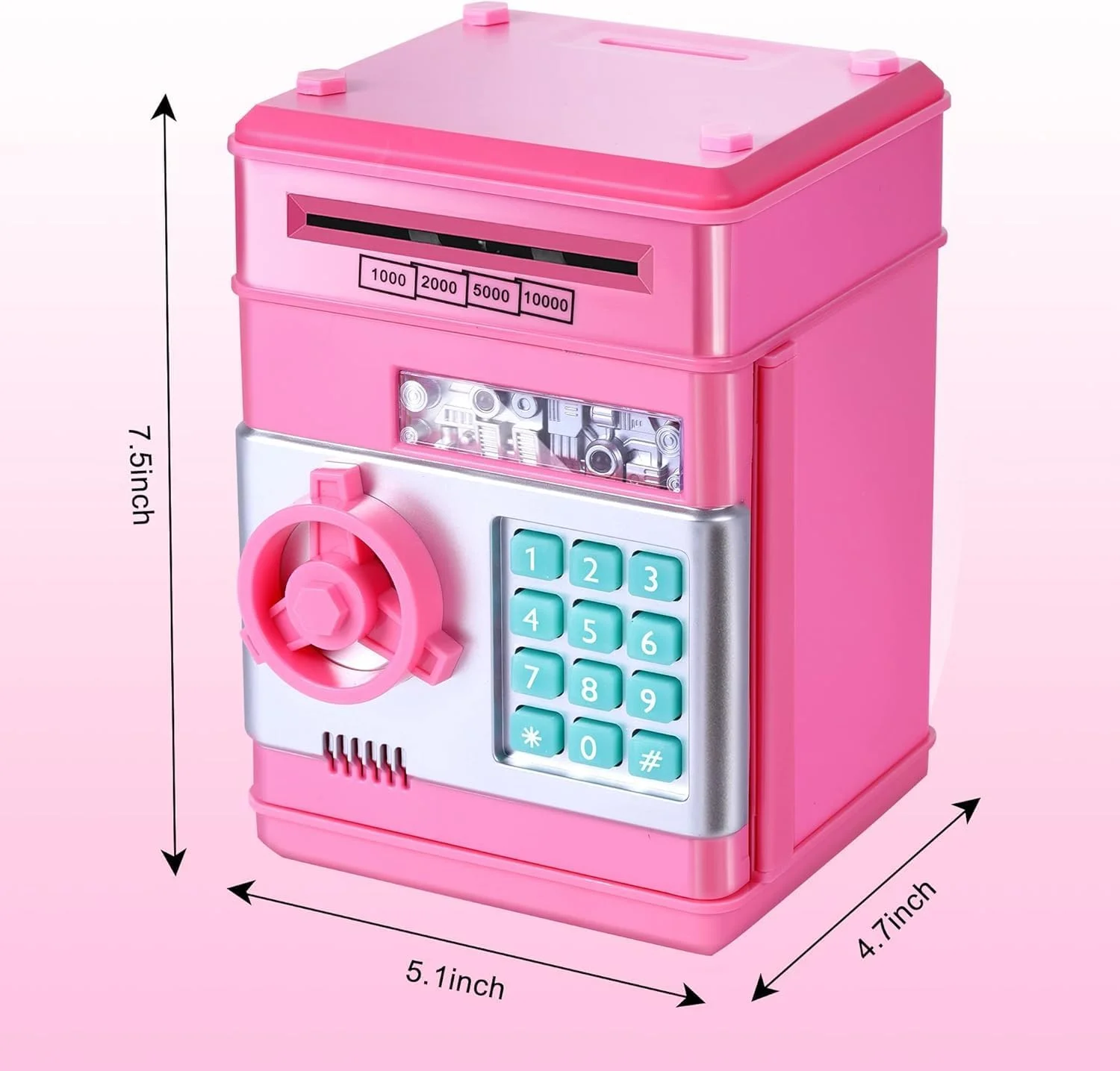 قلک الکترونیکی AWH – جعبه پس انداز پول با محافظت از رمز عبور، دارای اسکرول خودکار پول نقد و شکاف سکه، اسباب بازی صندوق پول ایمن برای پسران و دختران، برای 11 ساله ها، دستگاه خودپرداز پس انداز امن در رنگ های مختلف