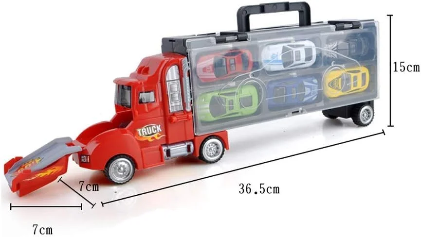 تریلی حمل ماشین کودک AWH به همراه 6 ماشین کوچک - اسباب بازی حمل و نقل چند رنگ - مجموعه بازی وسایل نقلیه سرگرم کننده و آموزشی برای سنین 3 تا 10 سال، مناسب هدیه