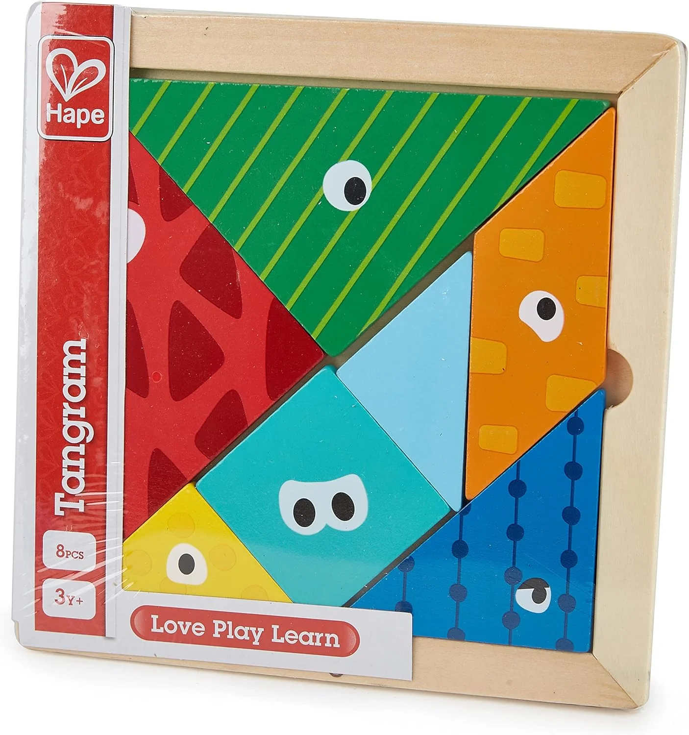 پازل تانگرام Hape، اسباب بازی های پازلی برای کودکان نوپا - مجموعه پازل چوبی چند رنگ با 7 قطعه رنگی | تشخیص شکل و رنگ، اسباب بازی های آموزشی | ایده آل برای سنین 2 سال به بالا
