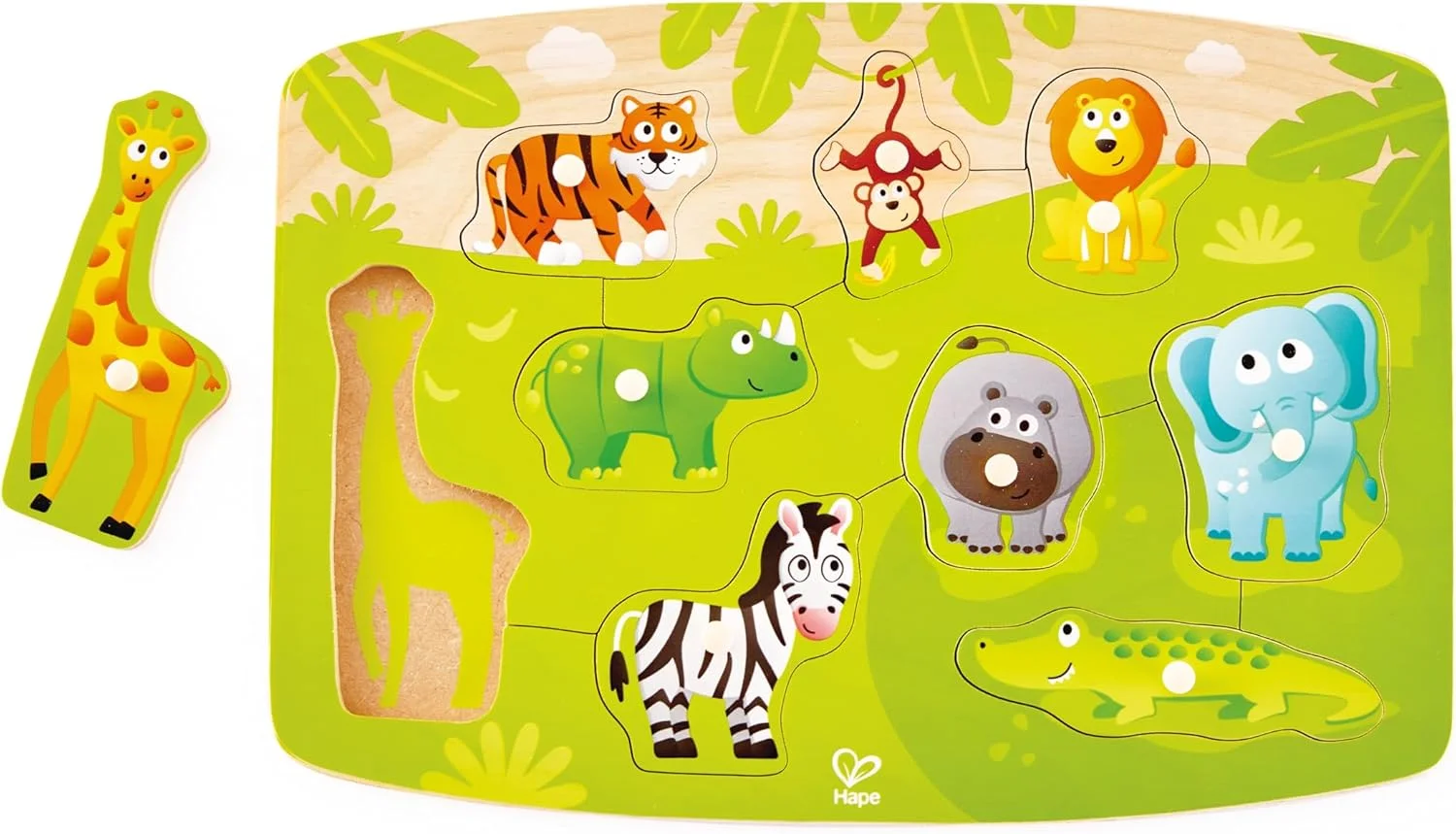 پازل چوبی حیوانات جنگل هاپه برای کودکان و نوپایان، پازل حیوانات جنگلی چوبی برای کودکان، اسباب بازی آموزشی اولیه، پازل چوبی رنگارنگ، مناسب برای 2 ماه به بالا
