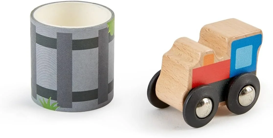 قطار چسبان و غلتان اسباب بازی Hape - اسباب بازی تعاملی چوبی هل دادنی | ماشین اسباب بازی برای کودکان نوپا | ایده آل به عنوان اسباب بازی مسافرتی | اسباب بازی آموزشی برای کودکان 2 سال به بالا