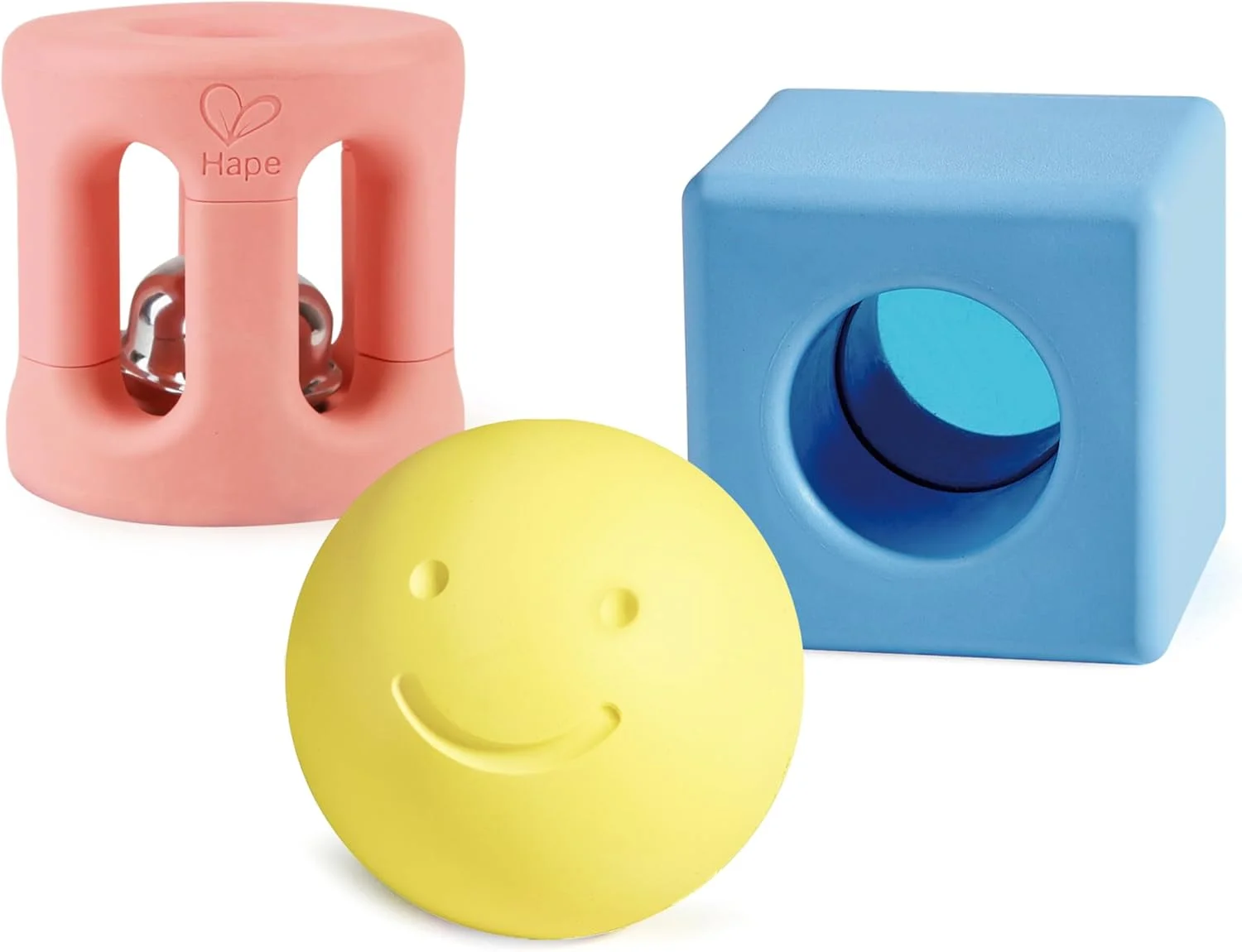 جغجغه هندسی Hape | اسباب بازی های جغجغه رنگارنگ برای نوزادان و کودکان نوپا، مجموعه اسباب بازی آموزشی اولیه 3 تکه